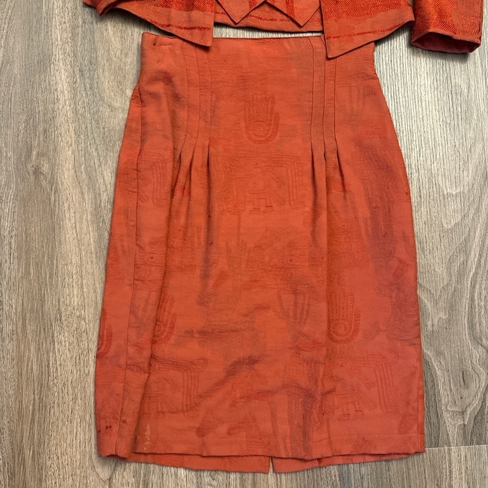 Vintage 1980s Sue Wong Elegant Rust Skirt Set, jacket and skirt small - Picture 7 of 8